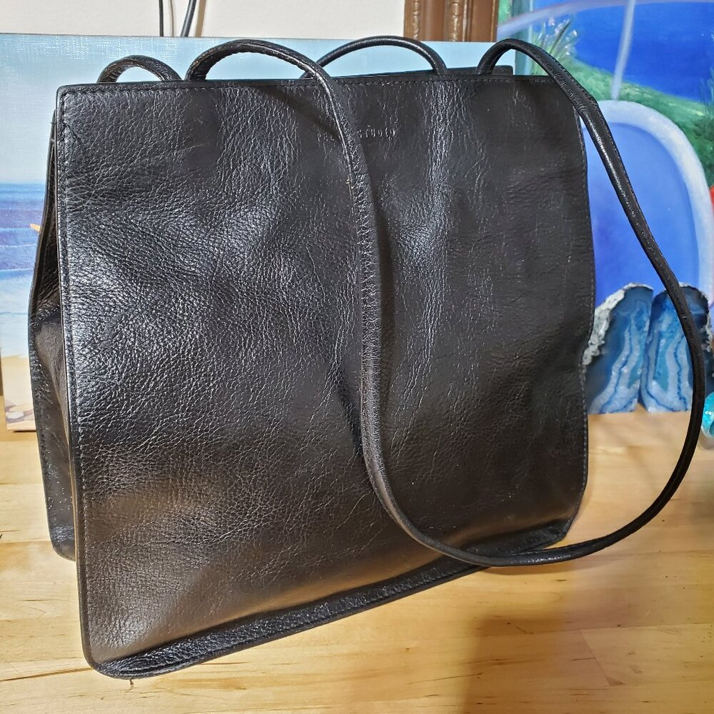 Vintage Wilsons Leather Pelle Studio Black Italian Leather Tote Shoulder Bag